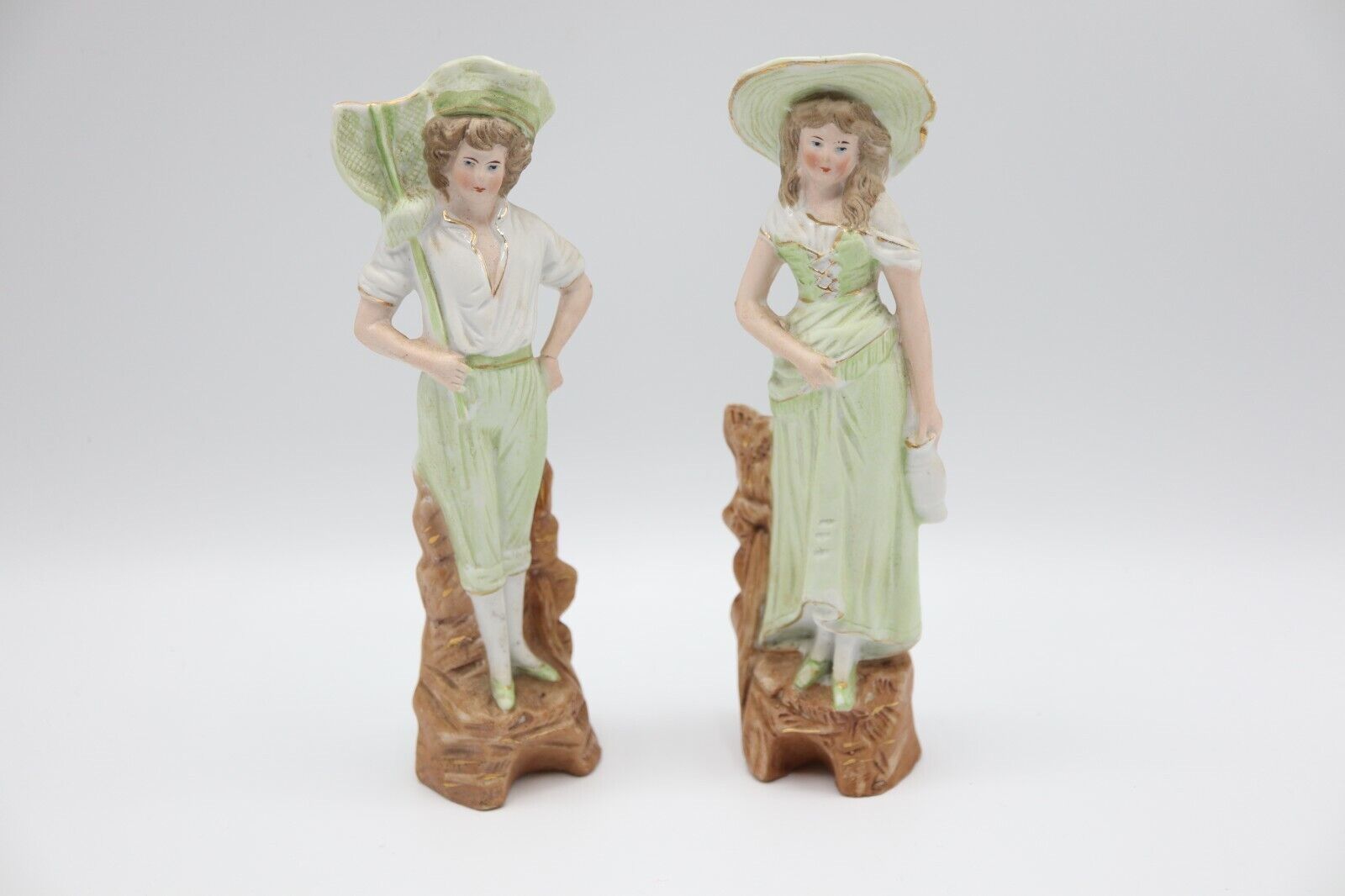 Antique Victorian Bisque Pair Man & Woman Figurine Bookends Germany Numbered