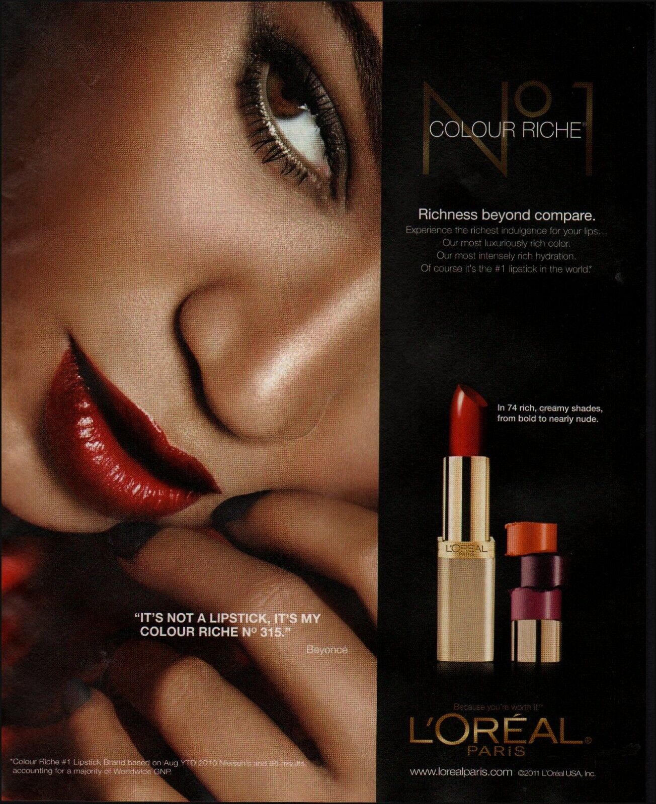 2011 Print ad Loreal Paris modern cosmetic lipstick Beyonce    05/09/23