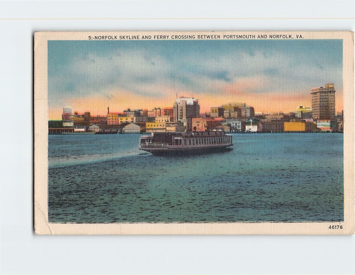 Postcard Norfolk Skyline And Ferry Crossing, Virginia