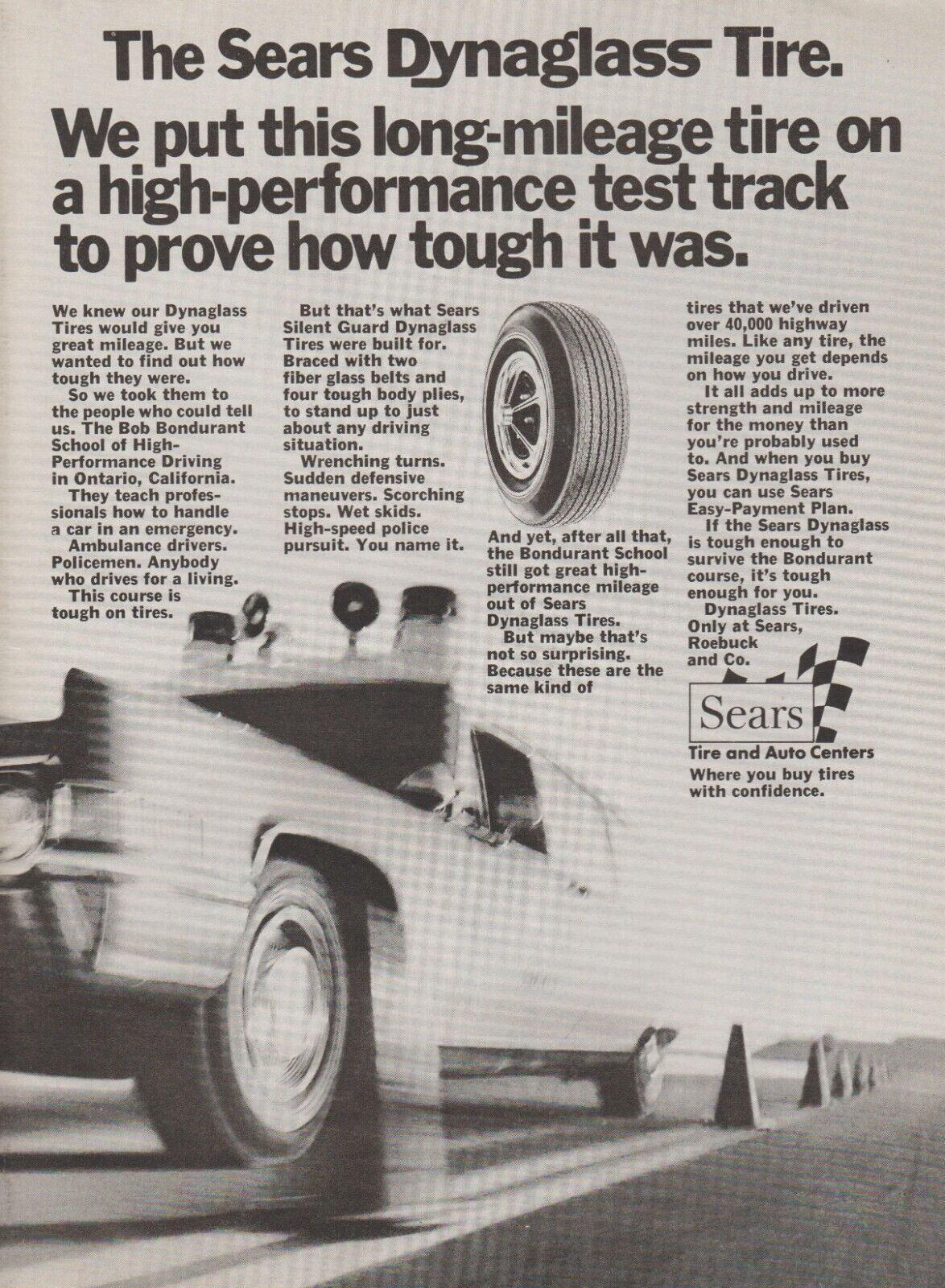1971 Sears Tires - Ambulance At Bob Bondurant Driving School CA - Print Ad Photo