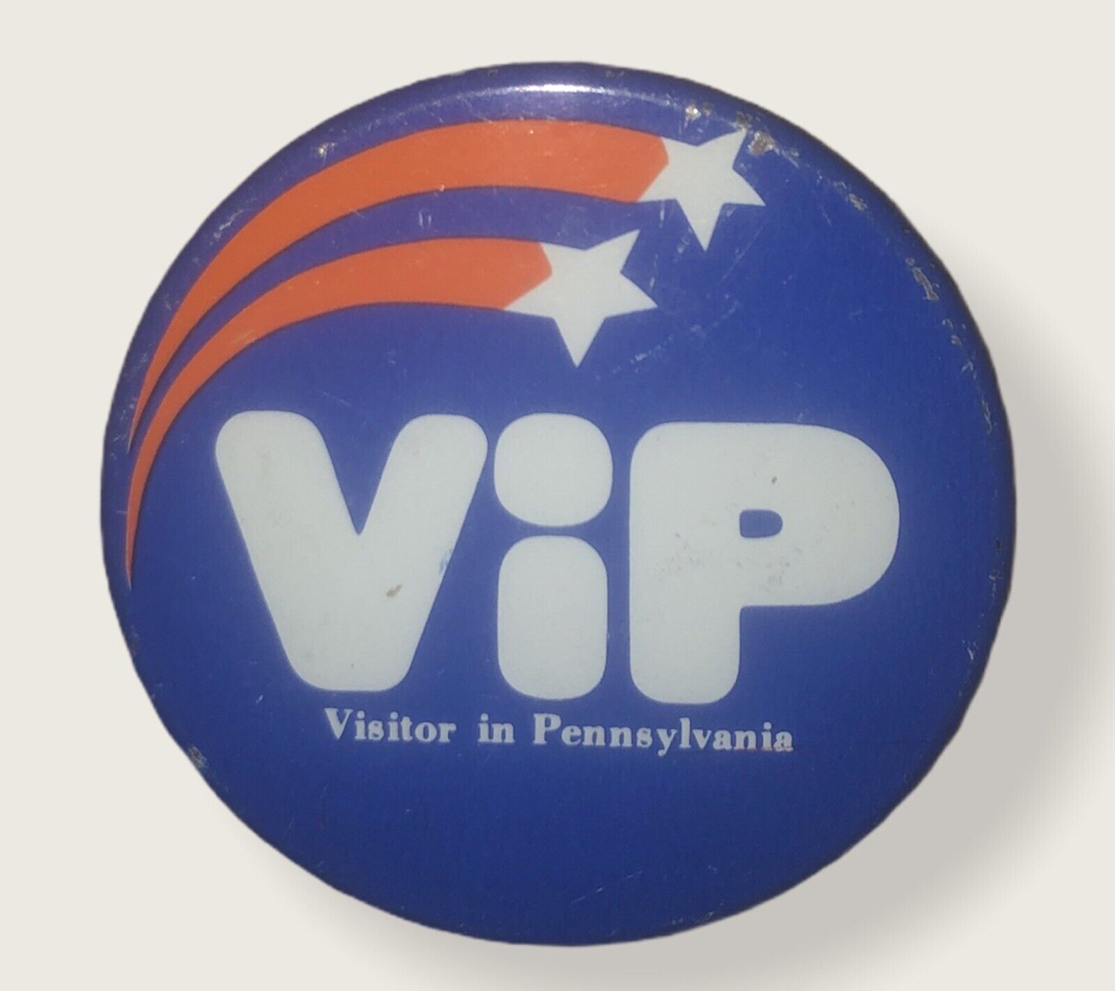 VIP “Visitor In Pennsylvania” Vintage Red, White, & Blue Pin Button