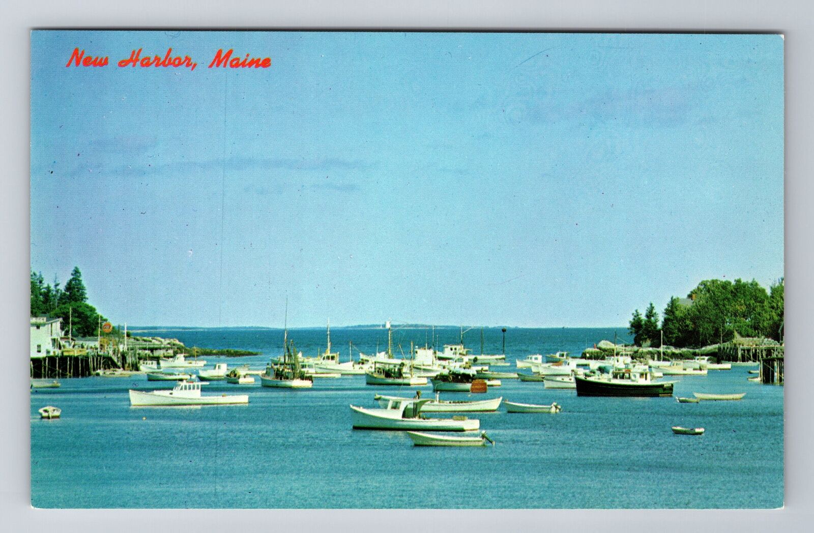 New Harbor ME-Maine, Boats at Anchor Back Cove, Antique Vintage Postcard