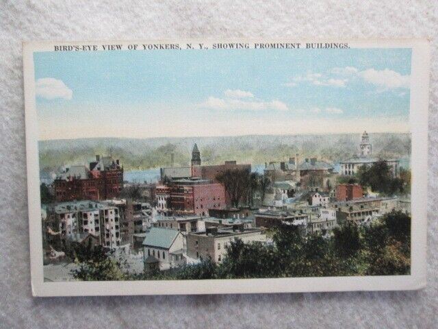 Antique Bird\'s Eye View, Yonkers, New York Postcard Showing Prominent Buildings