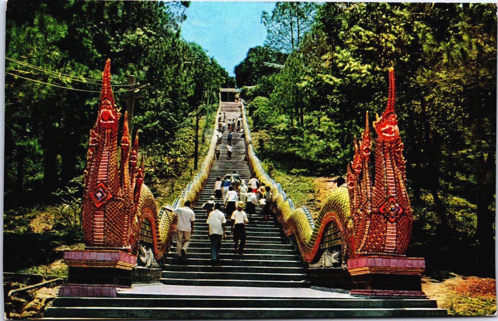 Thailand Chiengmai Dragon Staircase Vintage Postcard C195