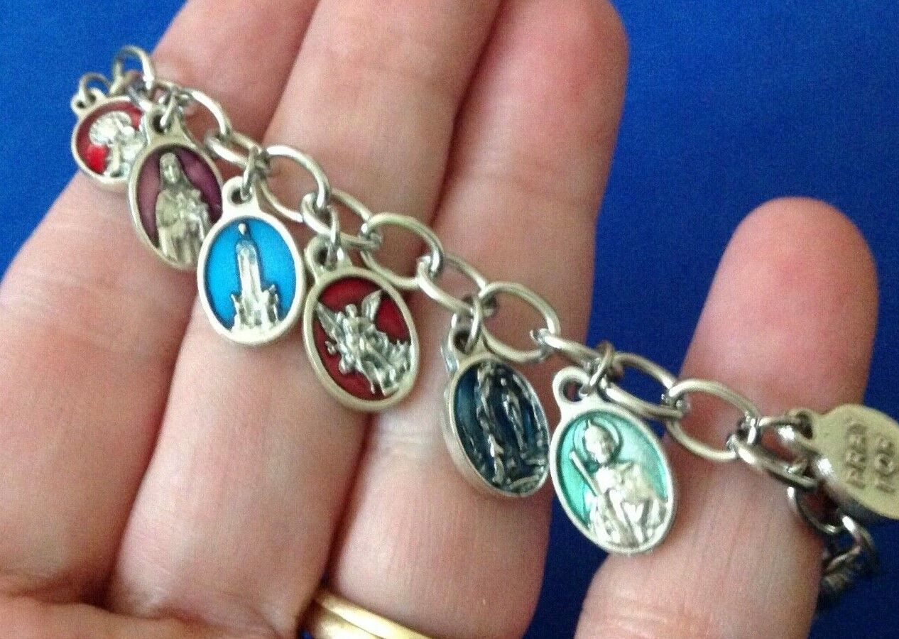 Custom Religious Catholic Saint Medal Charm Bracelet MINI Medals 7\