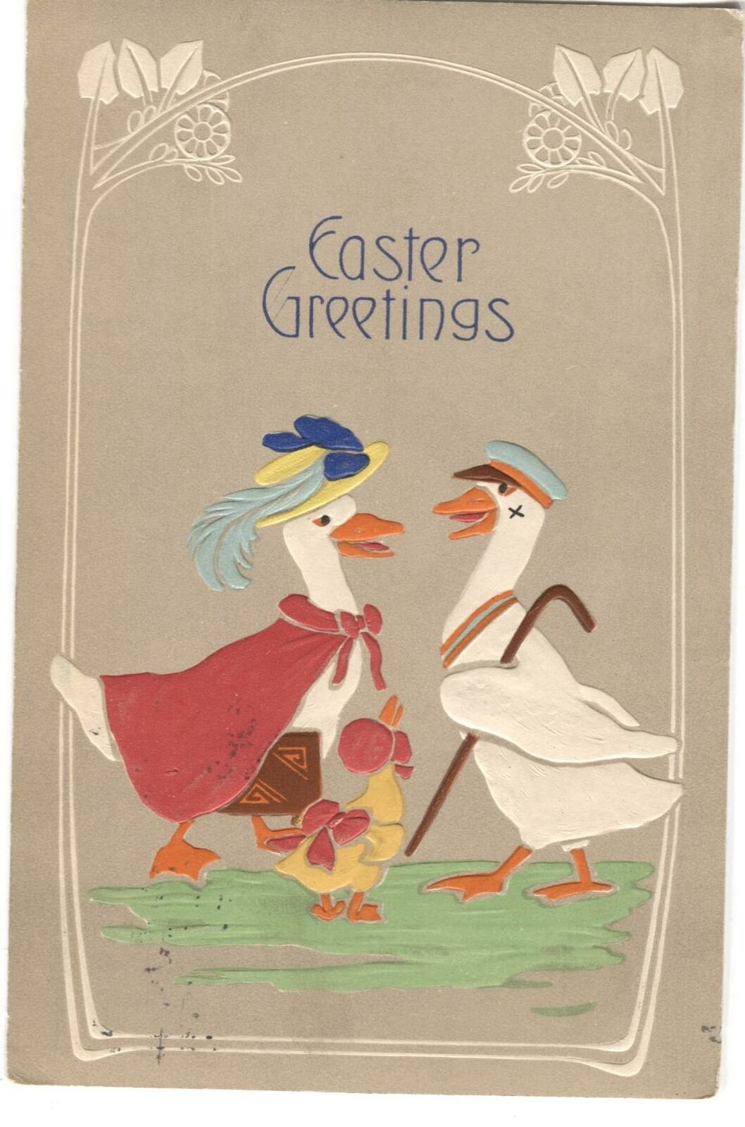 Postcard Easter Greetings Ducks Fancy Easter Clothes 1909
