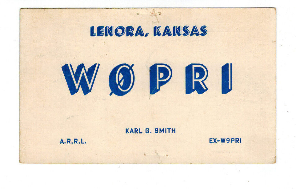 Ham Radio Vintage QSL Card   W0PRI   1952   Lenora, Kansas