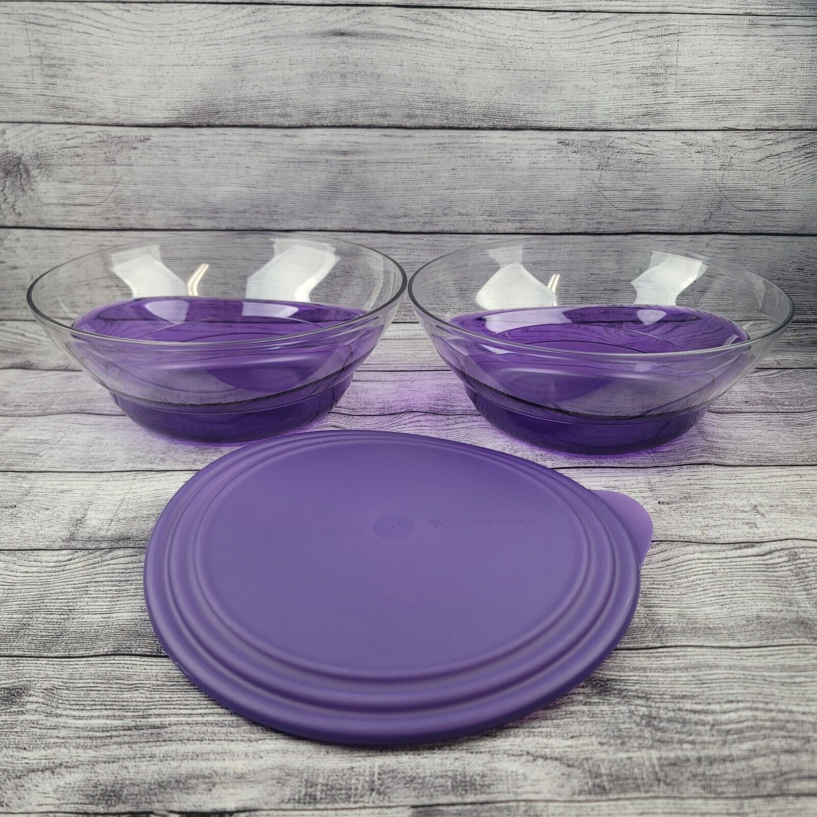 2x Tupperware Sheerly Elegant Bowl Acrylic Purple 3.4 qt