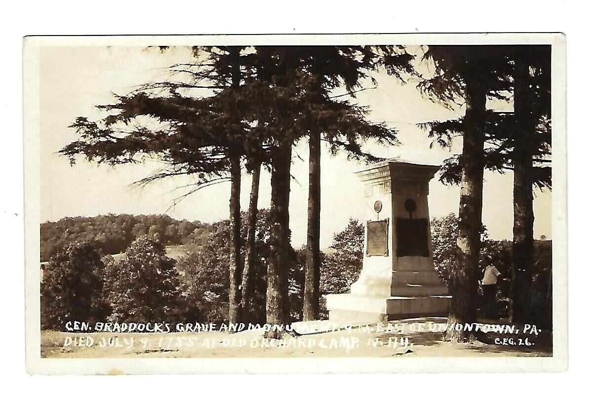Early 1900's RPPC General Braddocks Grave & Monument Uniontown Pa. Unposted