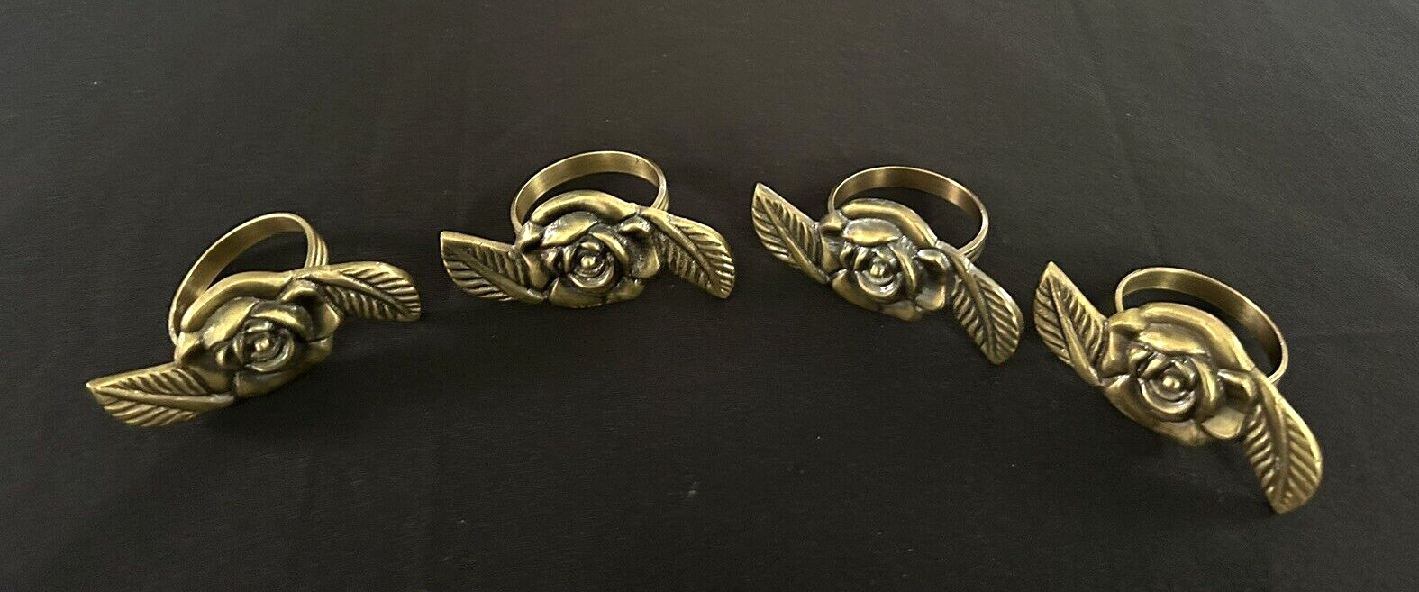 Lot of 4 Gold Tone Rose metal Napkin Ring Holders - new