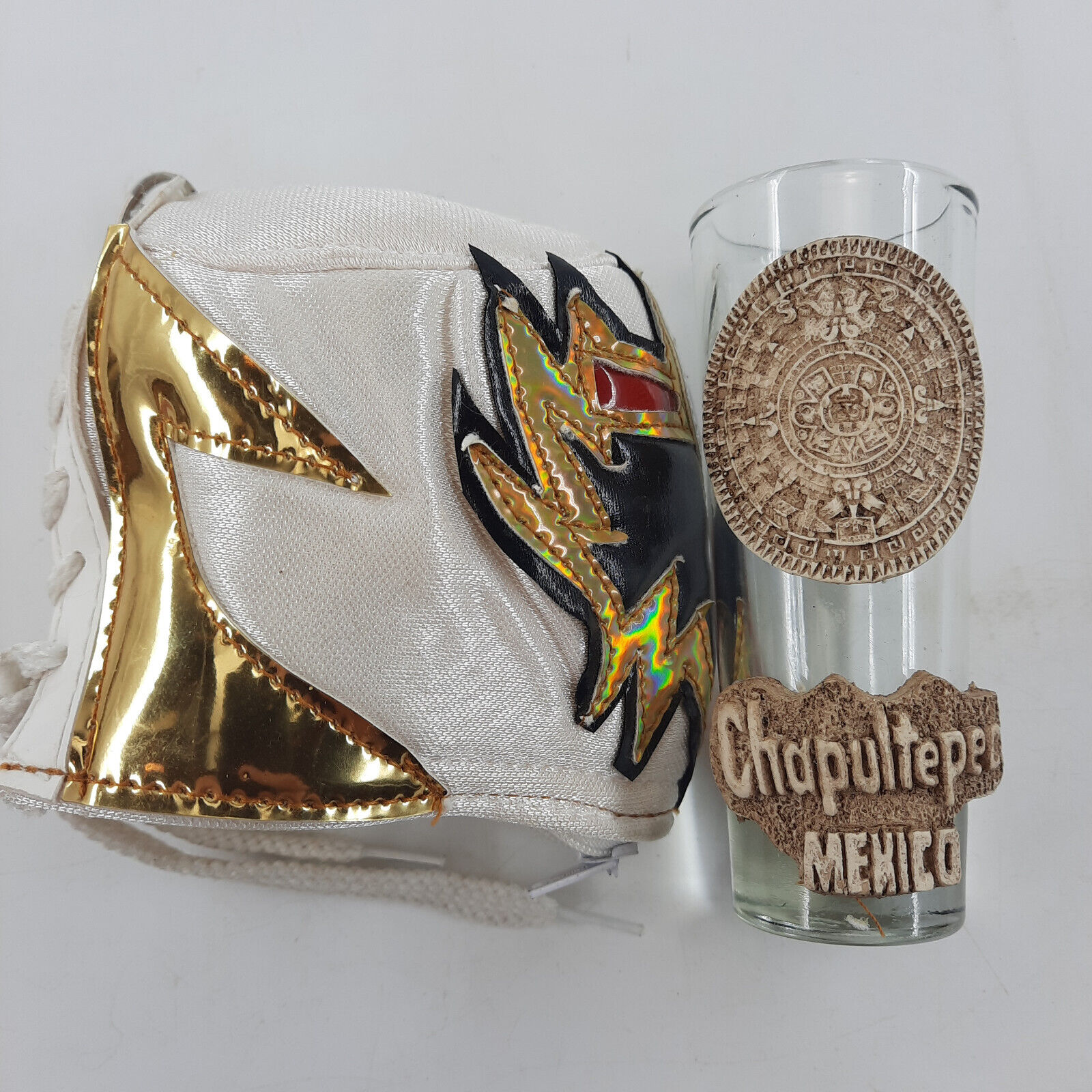 Shot Glass Chapultepec México Souvenir 2 Ounce Tall Double/Luchador Mask Case