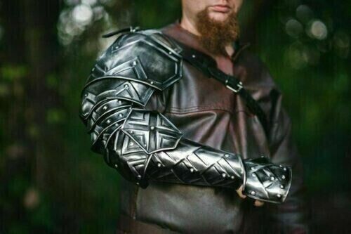 Medieval Blackened Dwarven Pauldron Shoulder Armor LARP Knight Costume