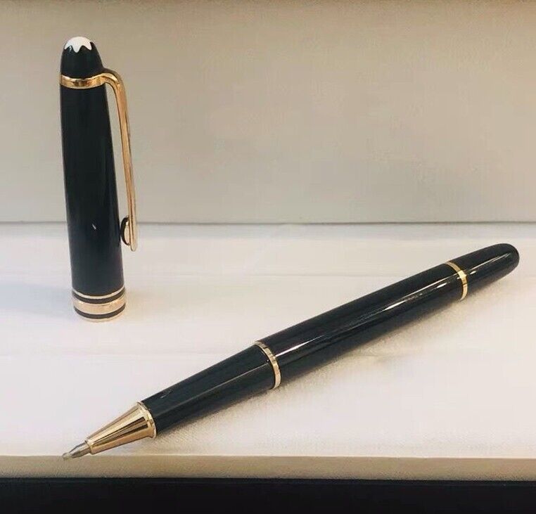 Luxury 164 Resin Series Bright Black - Gold Clip 0.7mm Rollerball Pen No Box