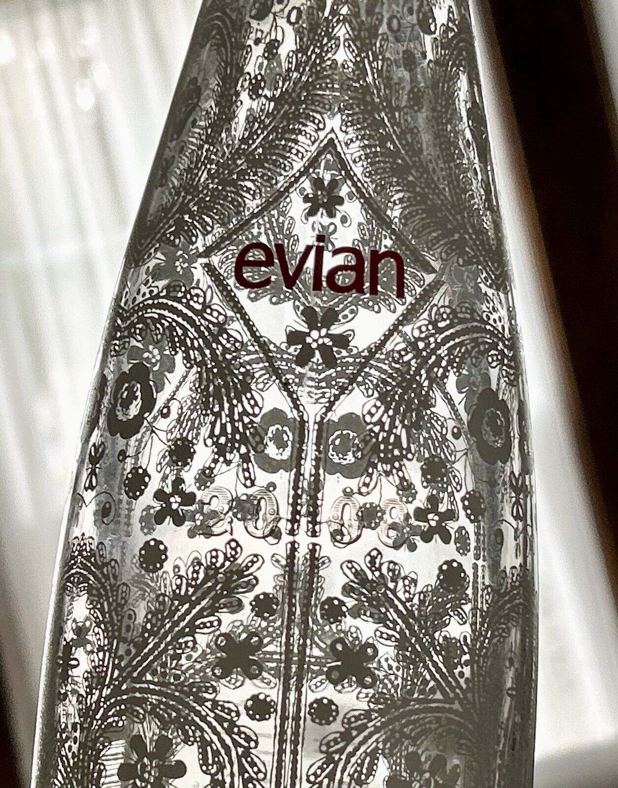 Evian Limited Edition 2008 Christian Lacroix Glass Bottle Florals Empty 11.5”T