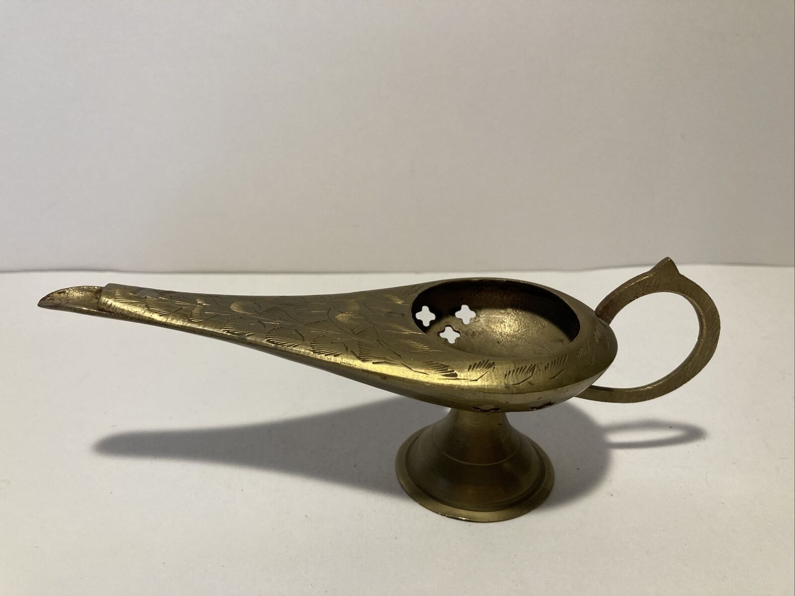 VTG Brass Incense Burner Genie Oil Lamp Etched Aladdin Arabian India