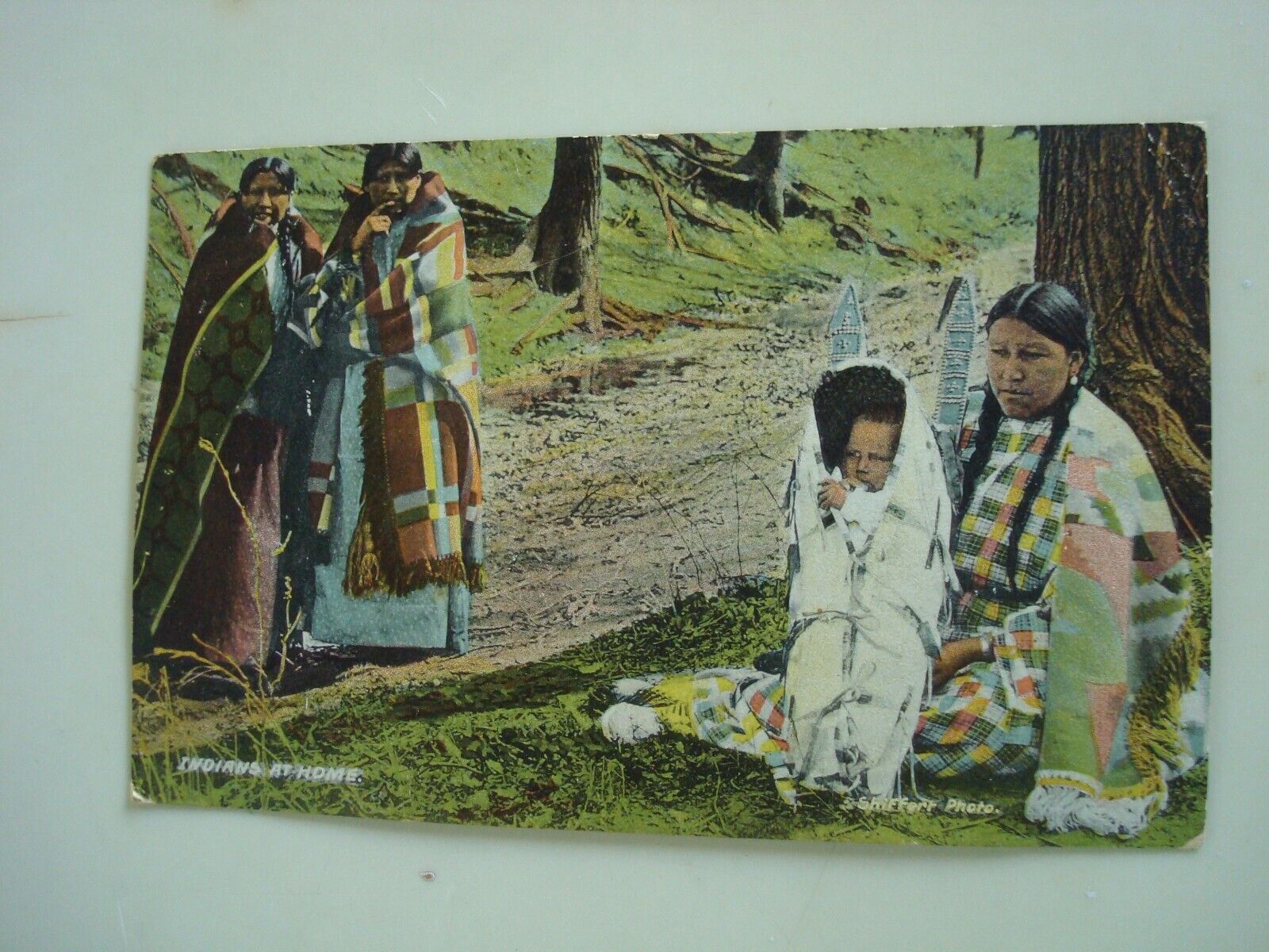 1913 Indians At Home Shiffert Photo Colored Postcard