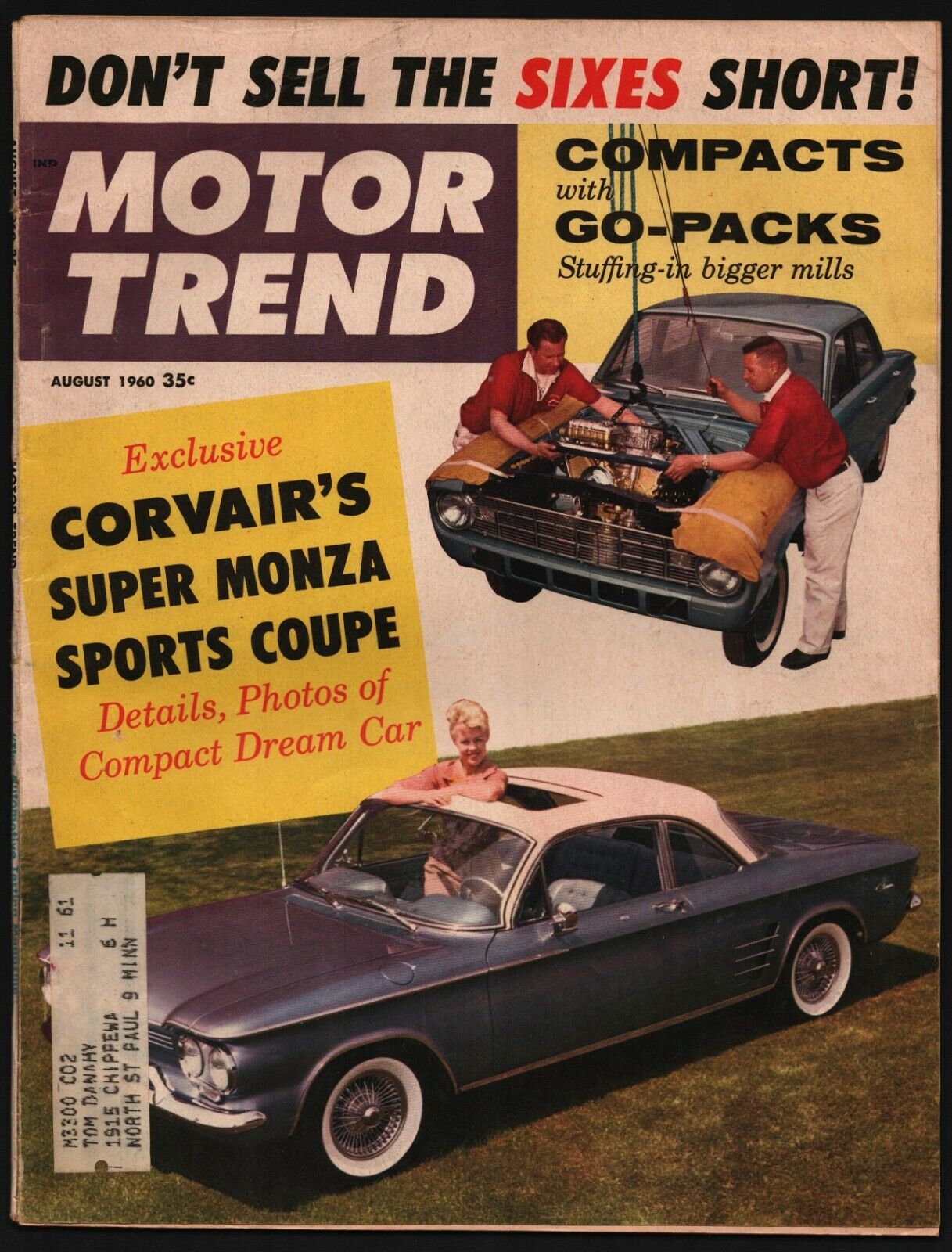 AUGUST 1960 MOTOR TREND MAGAZINE CORVAIR SUPER MONZA, PEUGEOT 404 REPORT