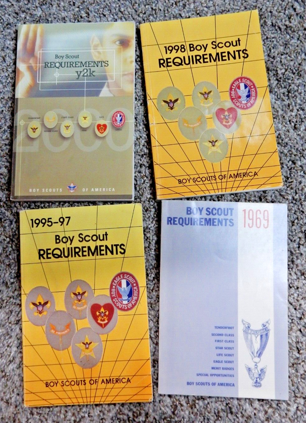 4  Boy Scout Rank and Merit Badge Requirement Books  1969  1995-97  1998 & Y2K