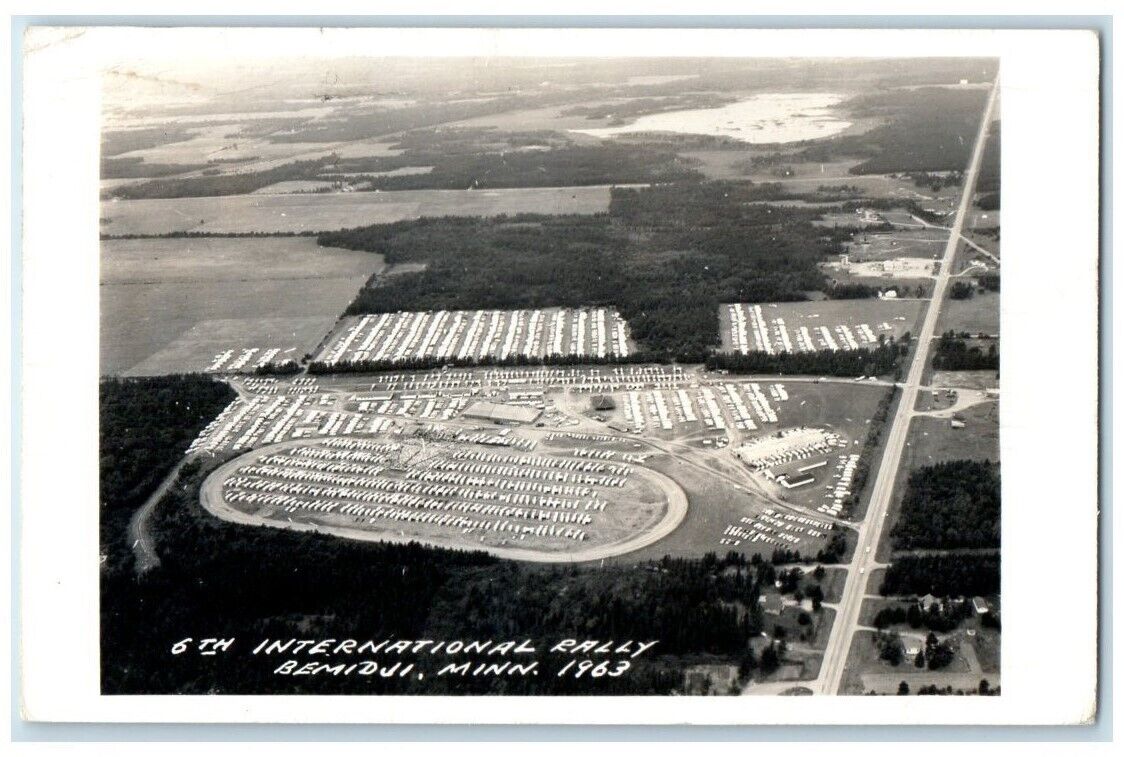1963 Aerial View 6th International Rally Bemidji MN RPPC Photo Postcard
