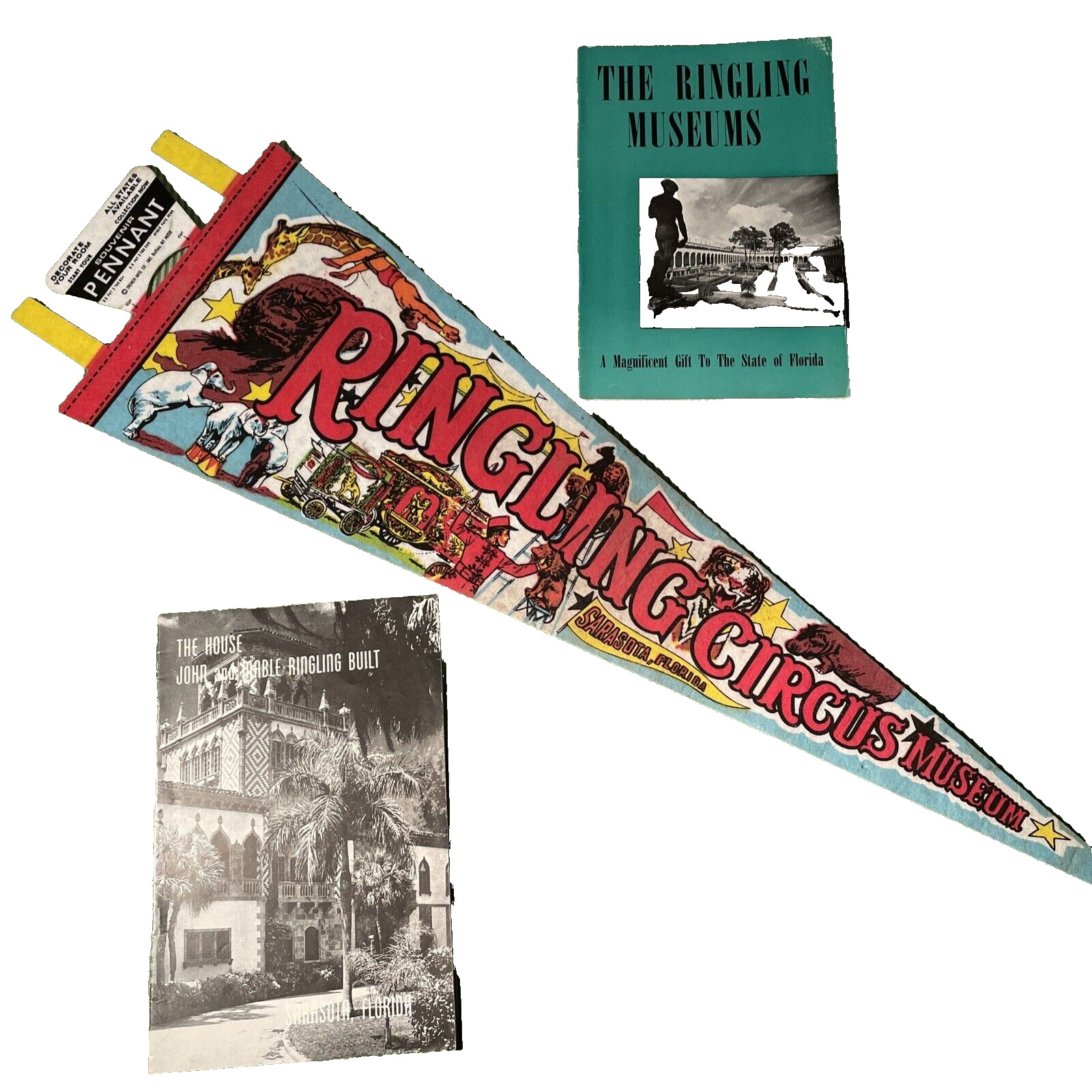 (3) LOT Vintage 1950\'s-70\'s Ringling Brothers Museum Pennant & Booklets Sarasota