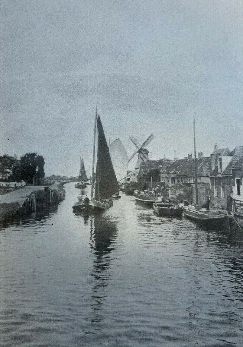 1908 Holland Friesland Leeuwarden Dokkumer Canal Harlingen illustrated