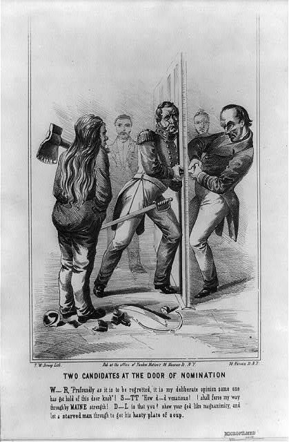 Two candidates at the door of nomination,Daniel Webster,Winfield Scott,1852,Whig