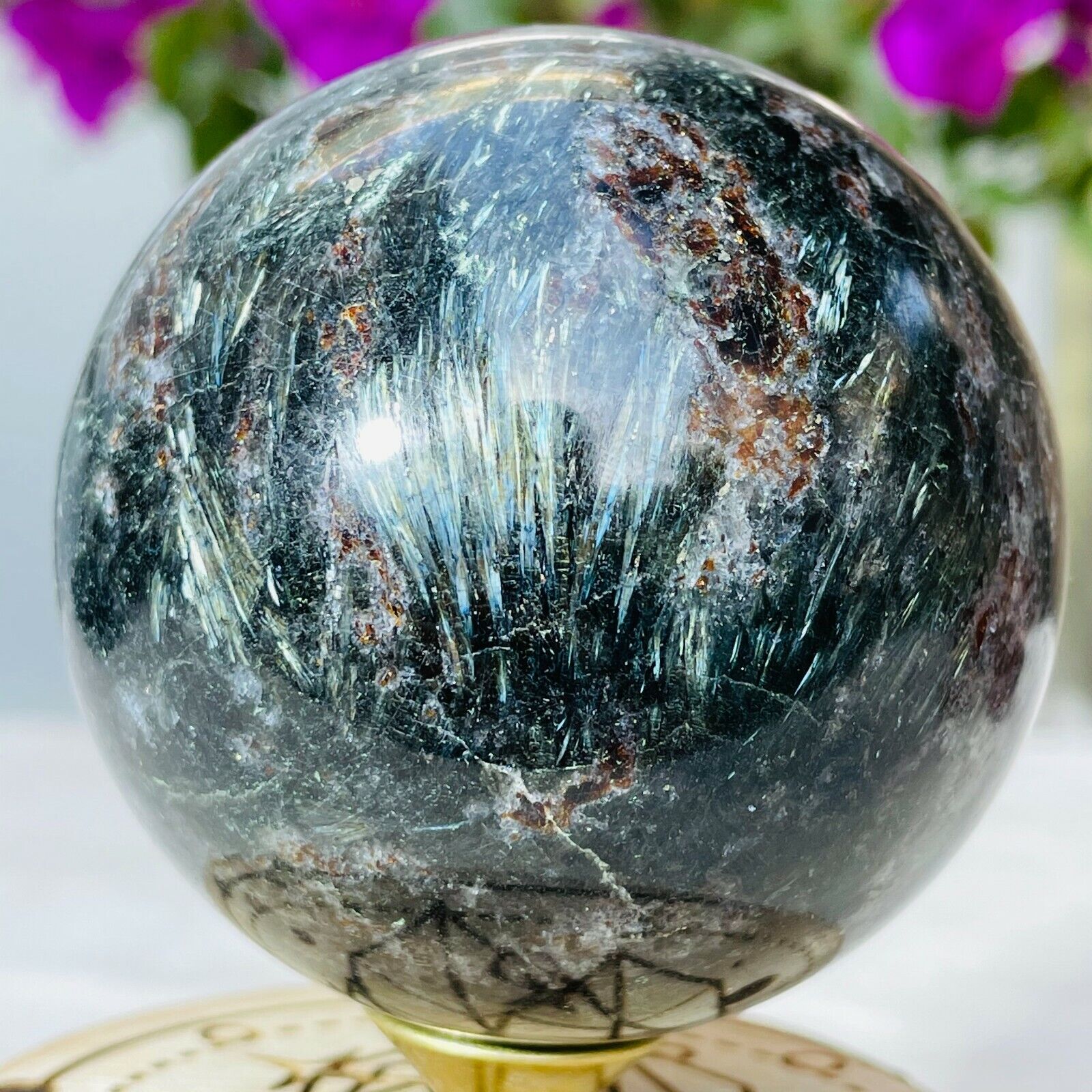 382g Fine Natural Astrophyllite Fireworks Stone Quartz Crystal Sphere Healing