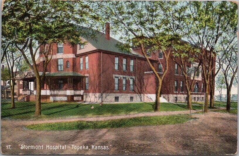 TOPEKA, Kansas Postcard STORMONT HOSPITAL Building / Street View / 1908 Cancel