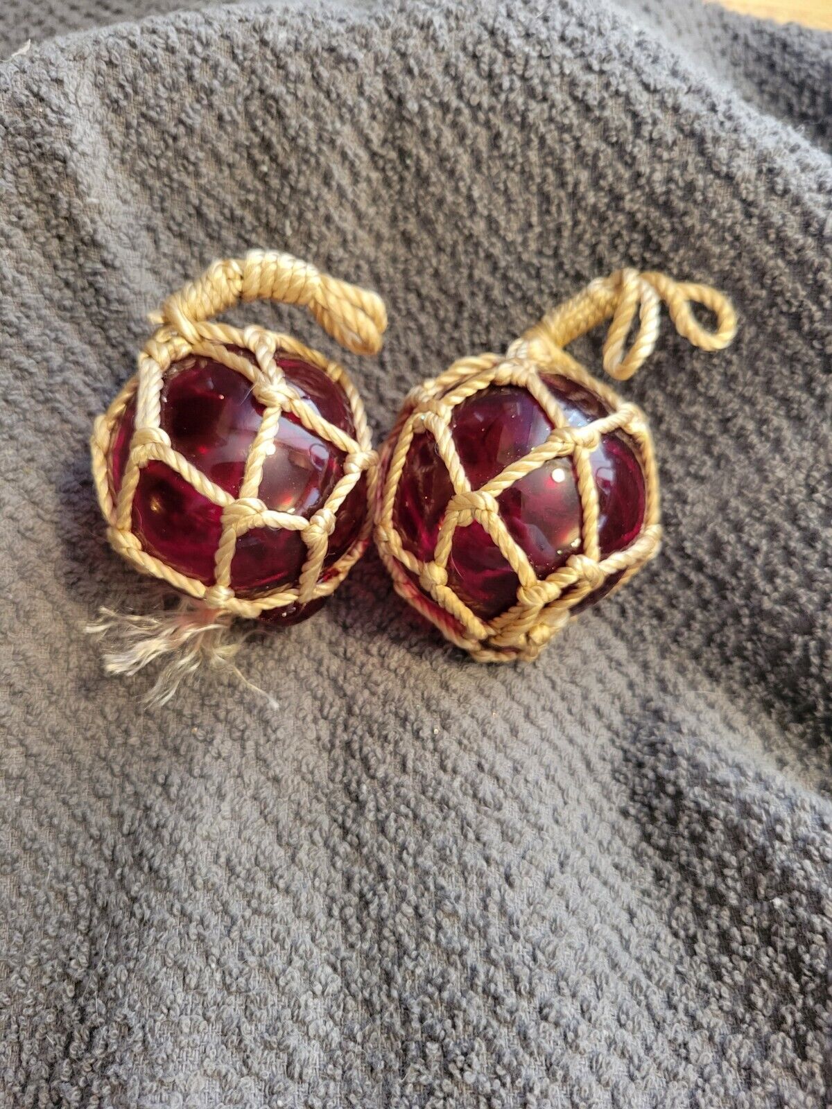 Nautical Glass Ball Float Ornaments Set of 2 Deep Red Handblown Ornaments 