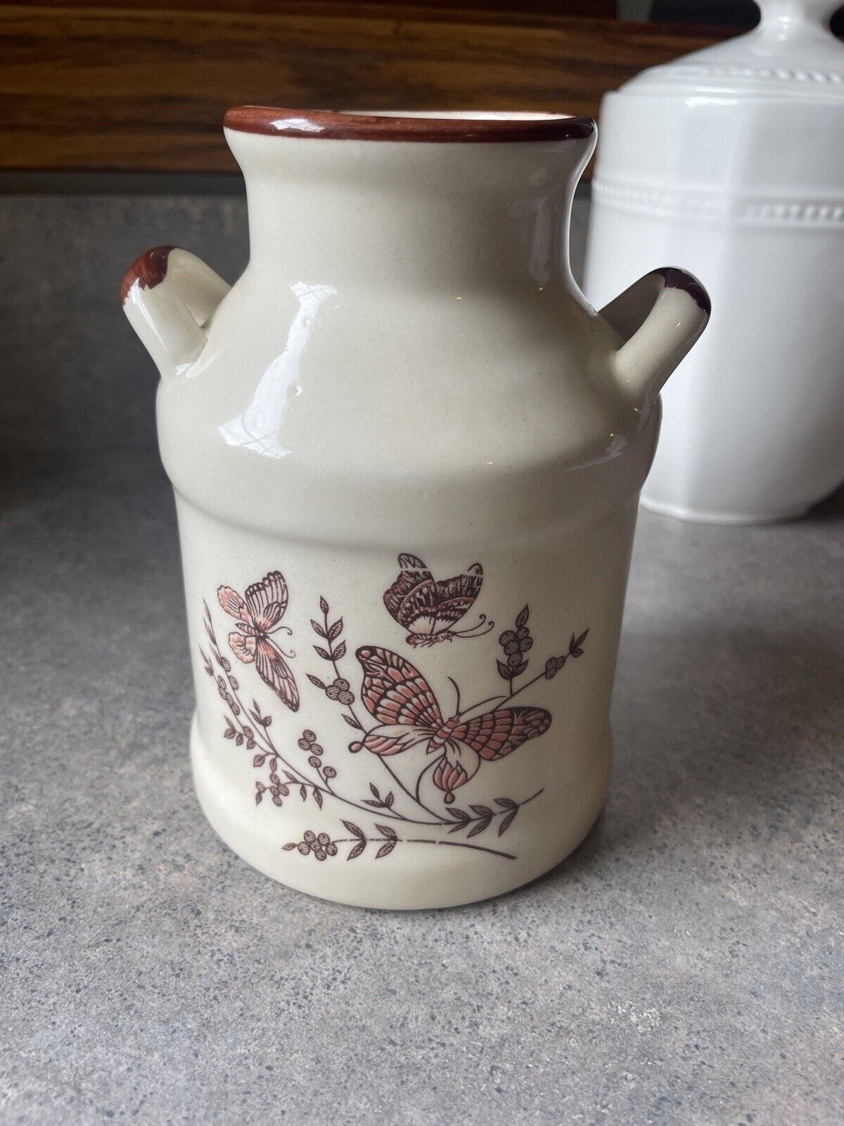 Vintage Stoneware Butterfly Jug Vase Crock Country Decorative Farmhouse Decor