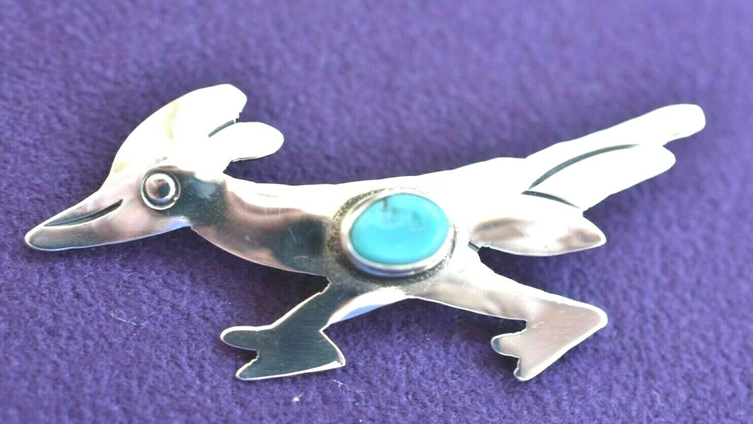 Whimsical Vintage Navajo ROADRUNNER Bird Turquoise Sterling Silver Brooch Pin