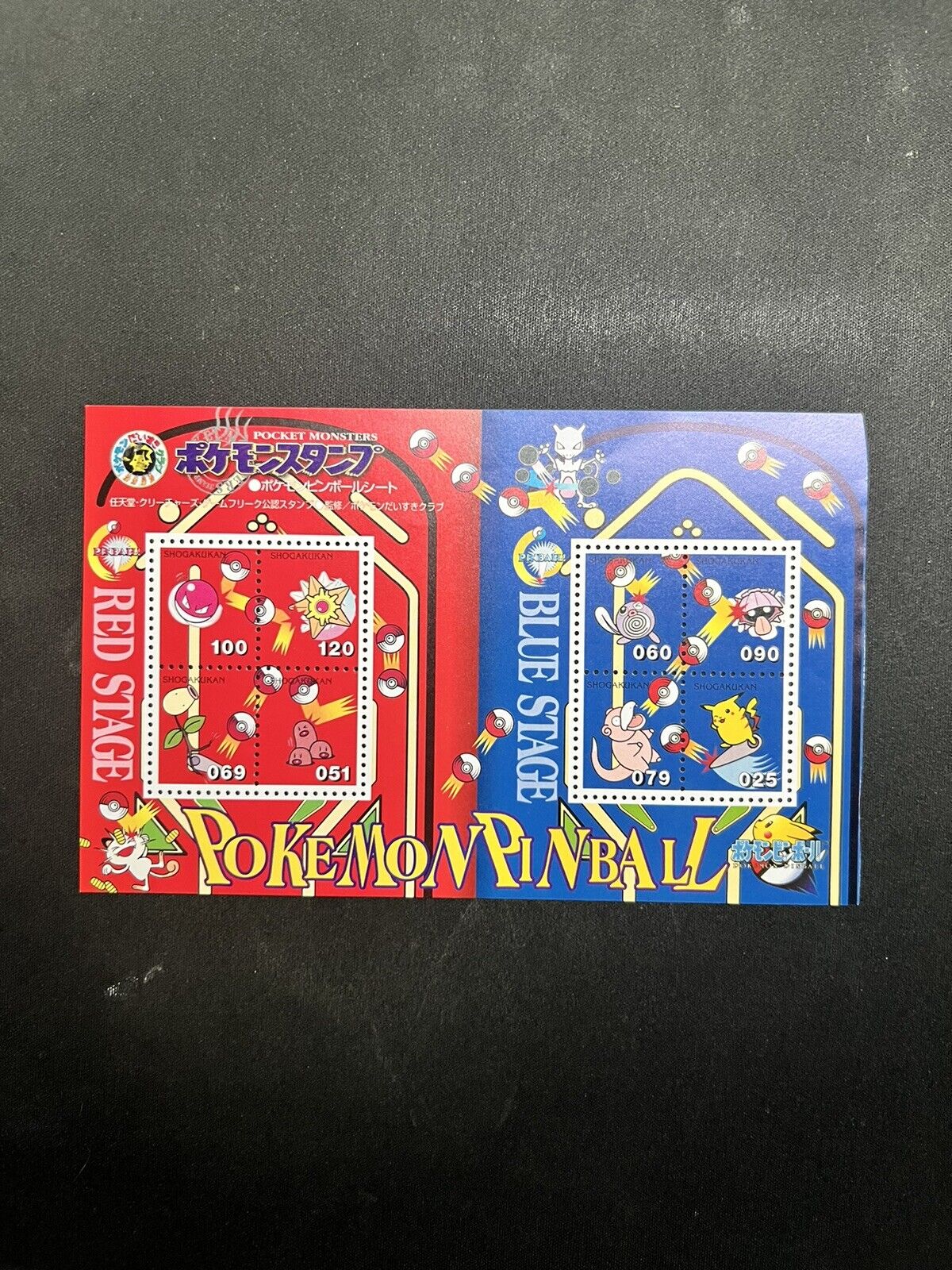 Pokemon Stamp Sheet Shogakukan Promo Pin Ball Japanese Red & Blue
