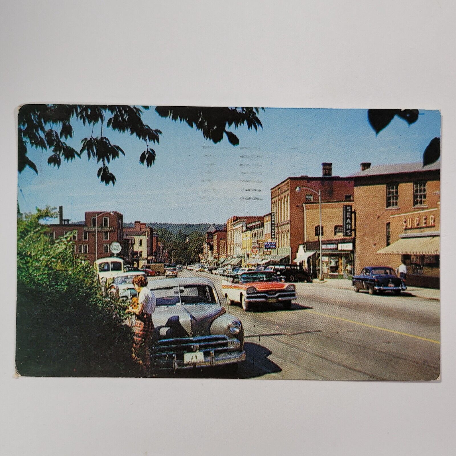 Main Street Franklin New Hampshire Old Cars Postcard Sears Business Woman People
