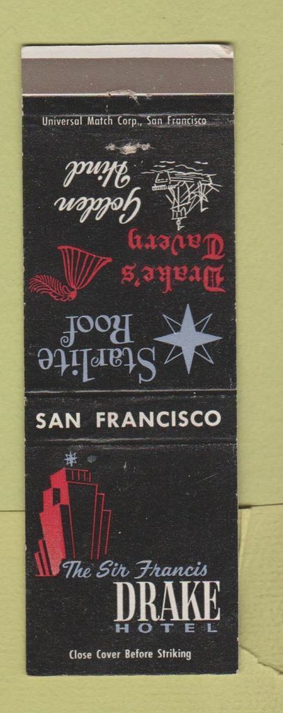 Matchbook Cover - Sir Francis Drake Hotel San Francisco CA Starlite Roof