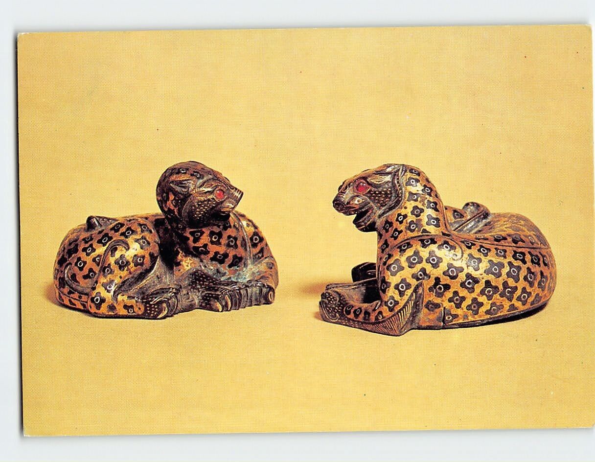 Postcard Pair of parcel-gilt bronze leopards, The Chinese Exhibition, China