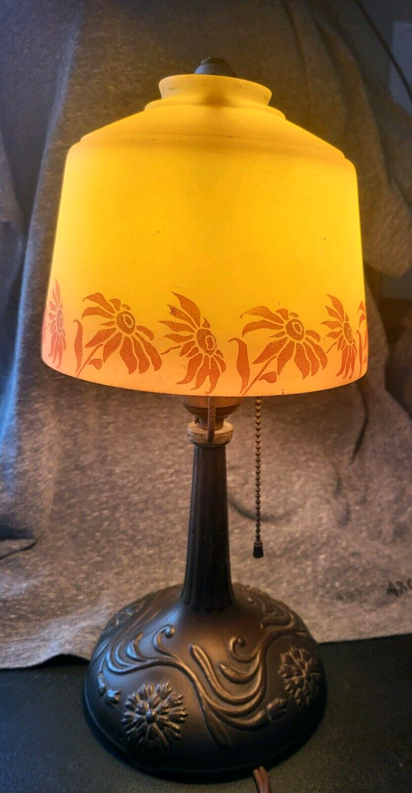 Antique Glass Shade Painted Table Lamp 15\
