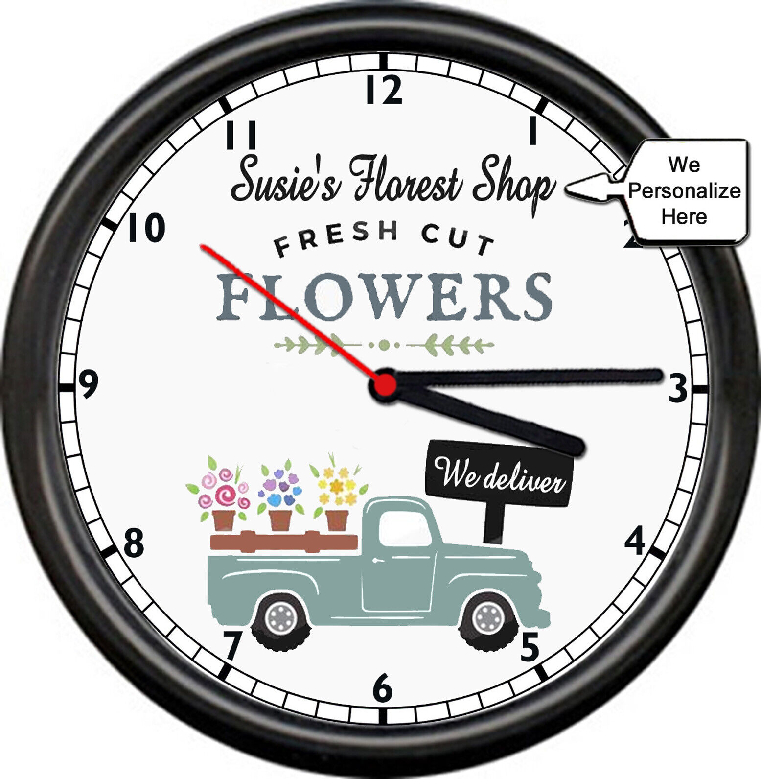 Florist Floral Shop Personalized Business Name Delivery Retro Sign Wall Clock 