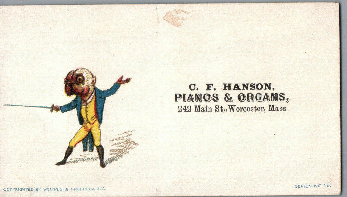 C.F.Hanson Pianos Organs, Worchester, Mass- Fencing Dog- Anthropomorphic
