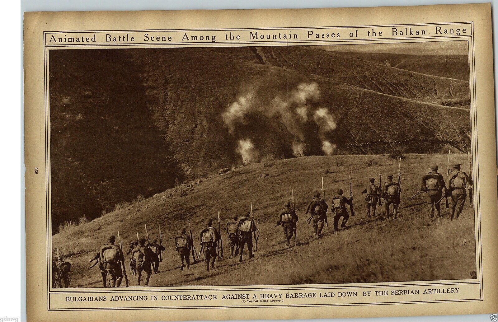 1919 Bulgarian Serbian Artillery Soldiers Battle Scene World War I Rotogravure