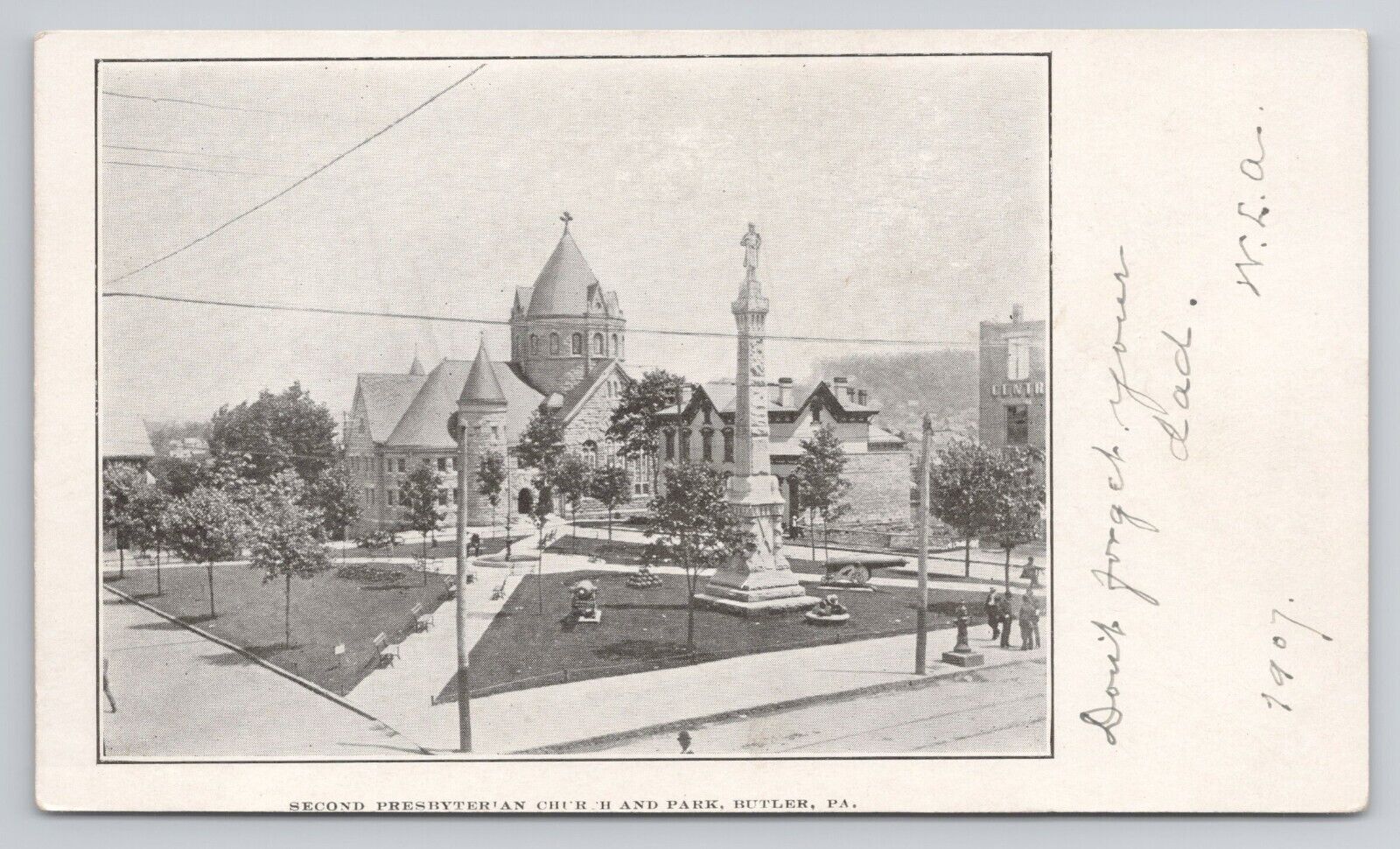 Second Presbyterian Church And Park Butler Pennsylvania c1907 Antique Postcard