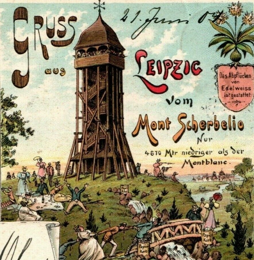 1904 Gruss Aus Leipzig Vom Mont Scherbelio Davenport Iowa Antique Postcard