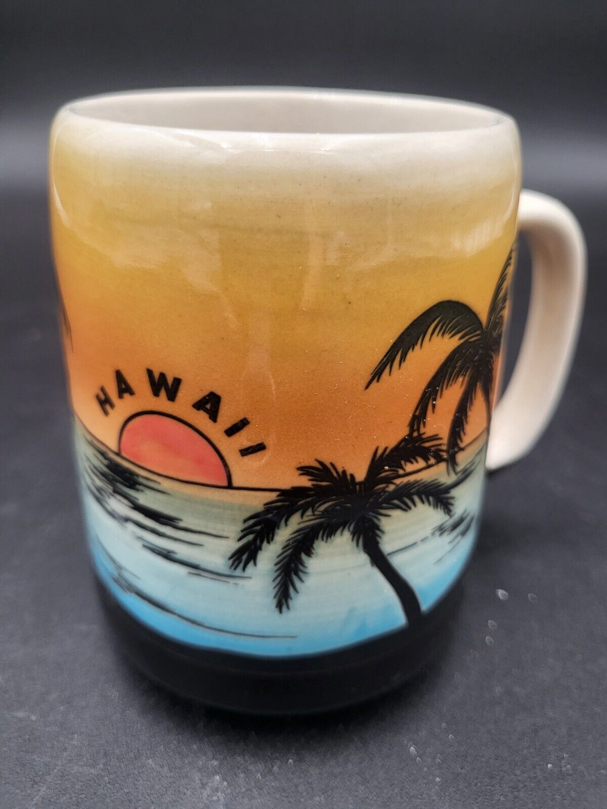 Vintage 70’s Hawaii Mug Palm Trees Sunset Textured Japan                      69