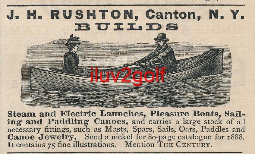 Magazine Ad - 1888 - H.H. Rushton Boats - Canton, NY