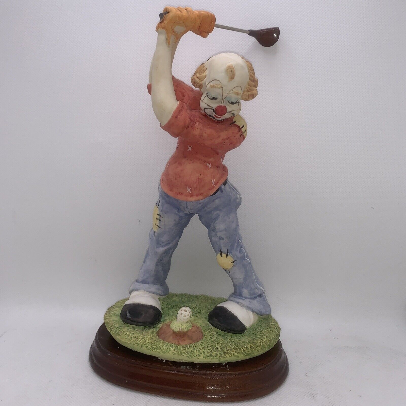 Golfing hilarious figurine clown patch blue green grass gift 10”