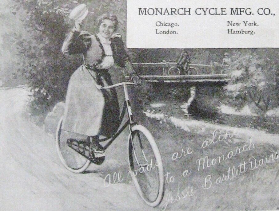Opera Singer Jessie Bartlett Davis Rides Bicycle 1898 MONARCH CYCLE Vtg Print Ad