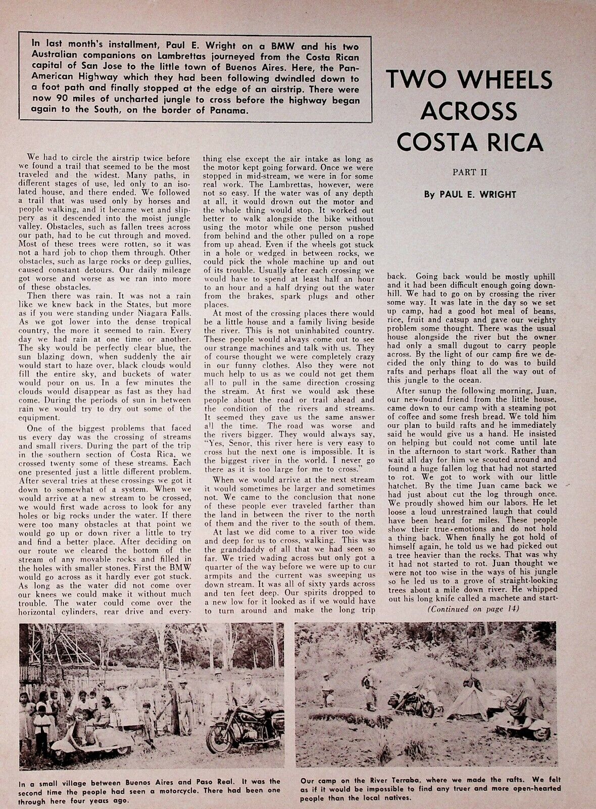 1960 Two Wheels Across Costa Rica - 3-Page Vintage Motorcycle Touring Article