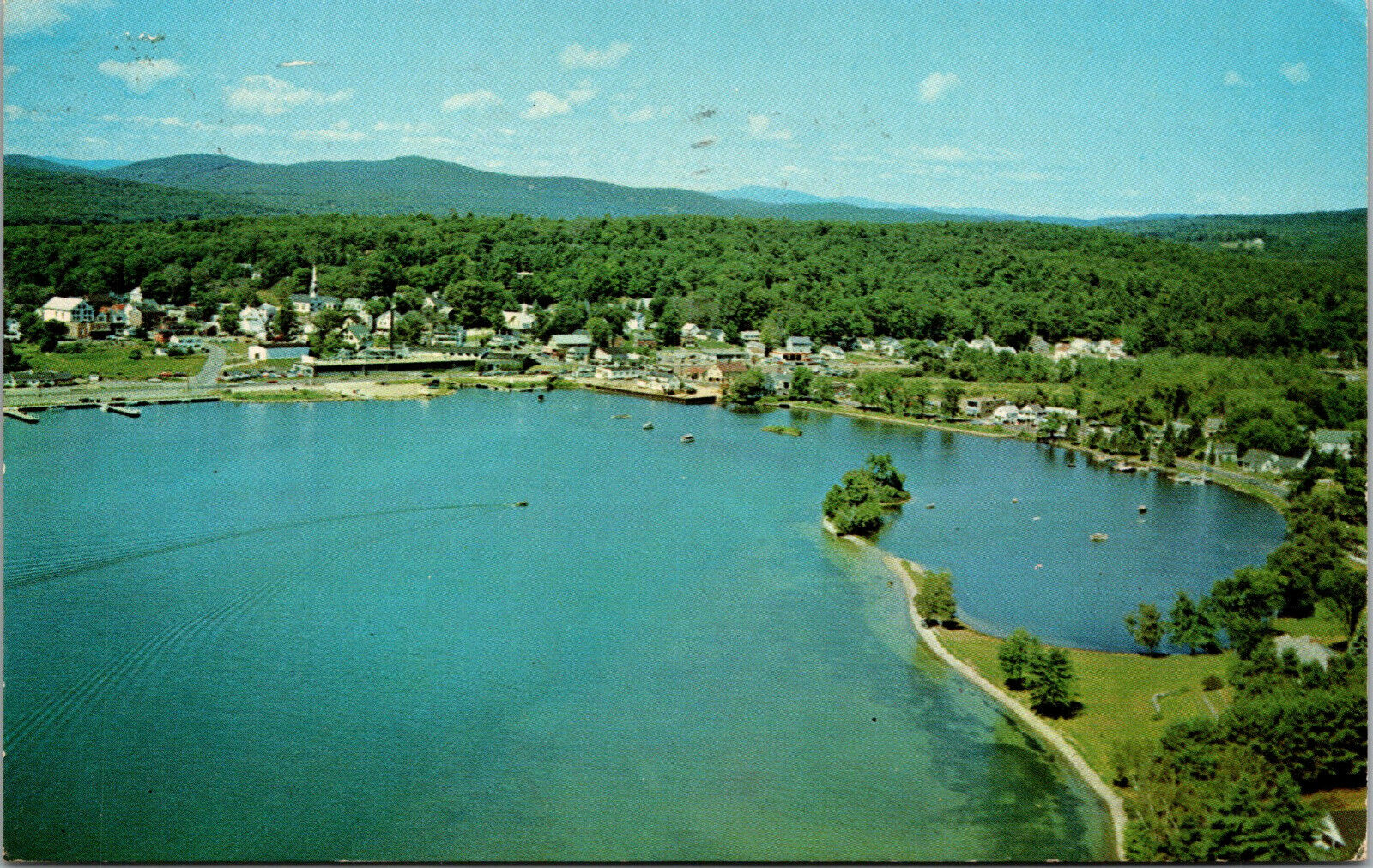 Vtg 1970s Aerial View of Meredith New Hampshire NH Chrome Postcard