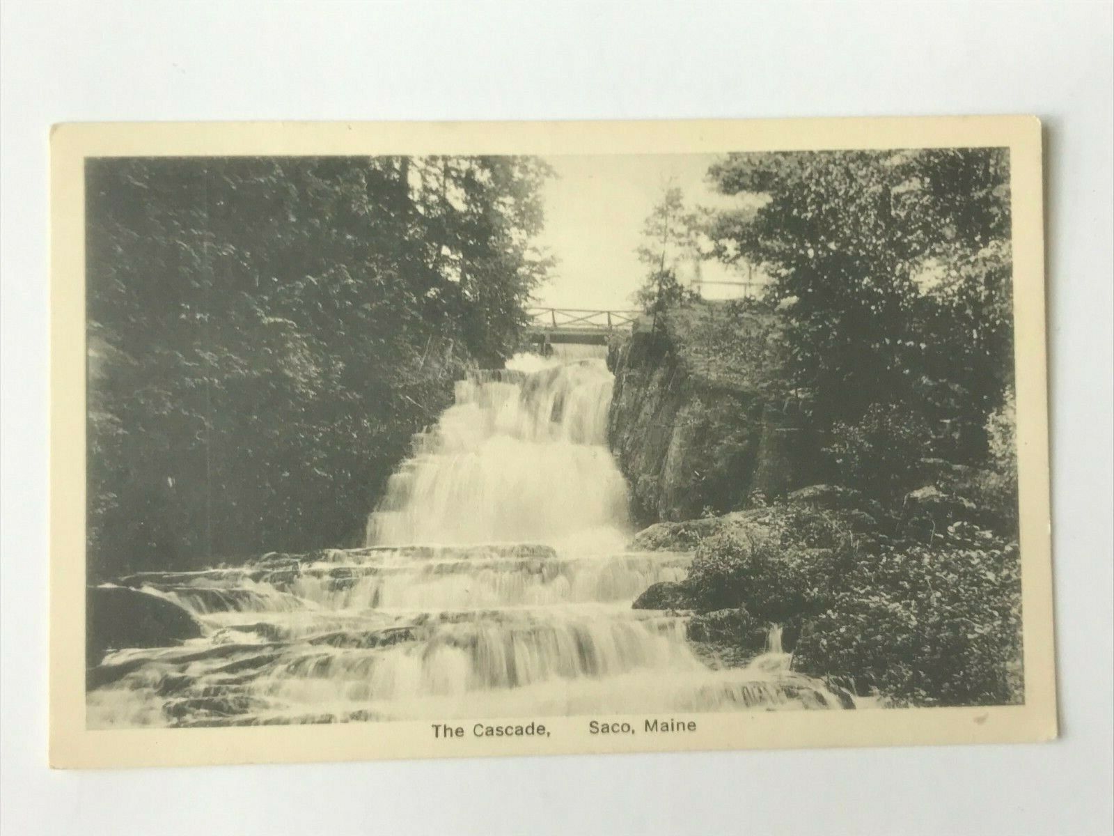 Vintage ME Saco RPPC The Cascade Waterfall With Bridge Postcard c1915