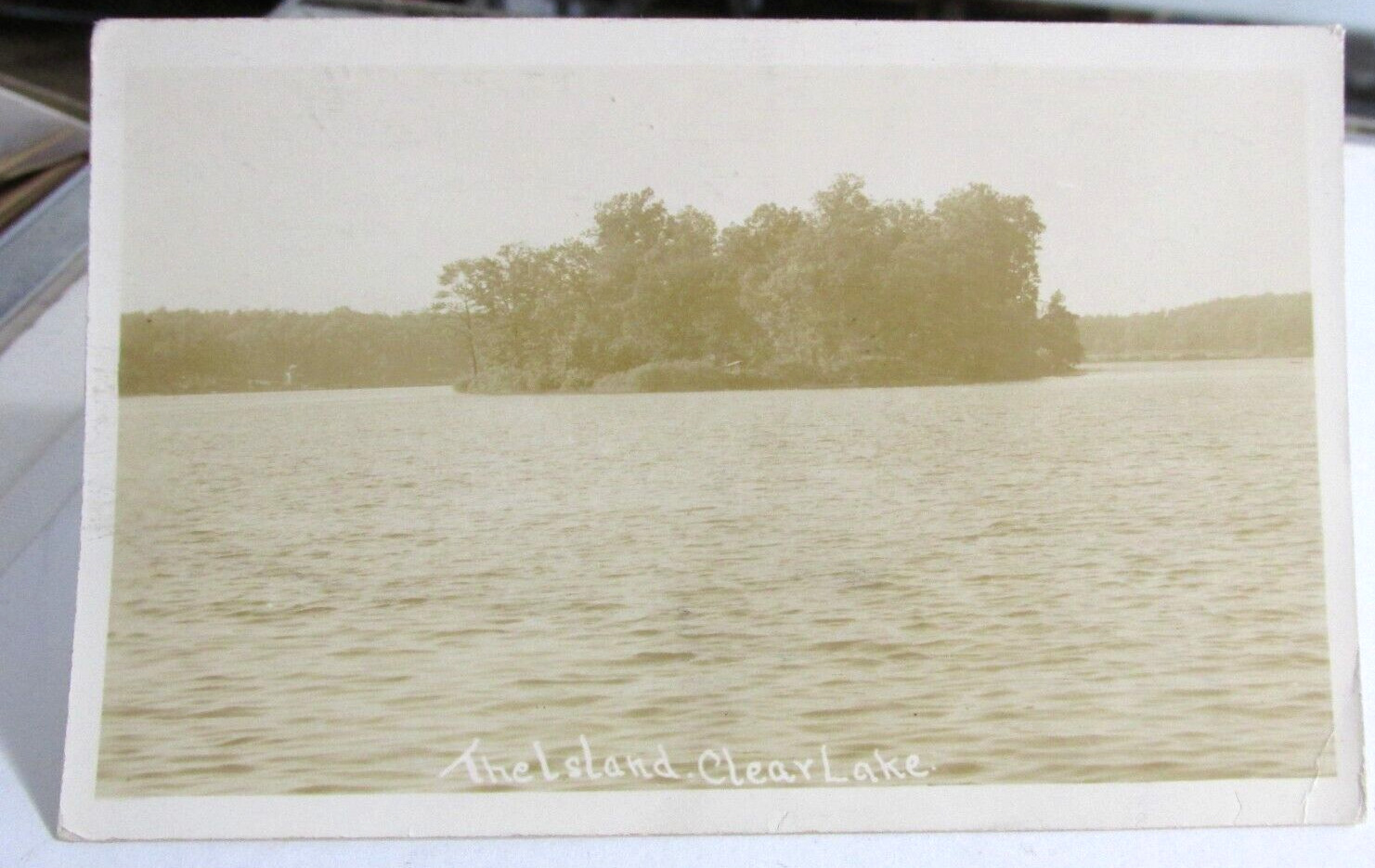 1944 CLEAR LAKE RAY INDIANA RPPC Real Photo Postcard The Island Clear Lake In.