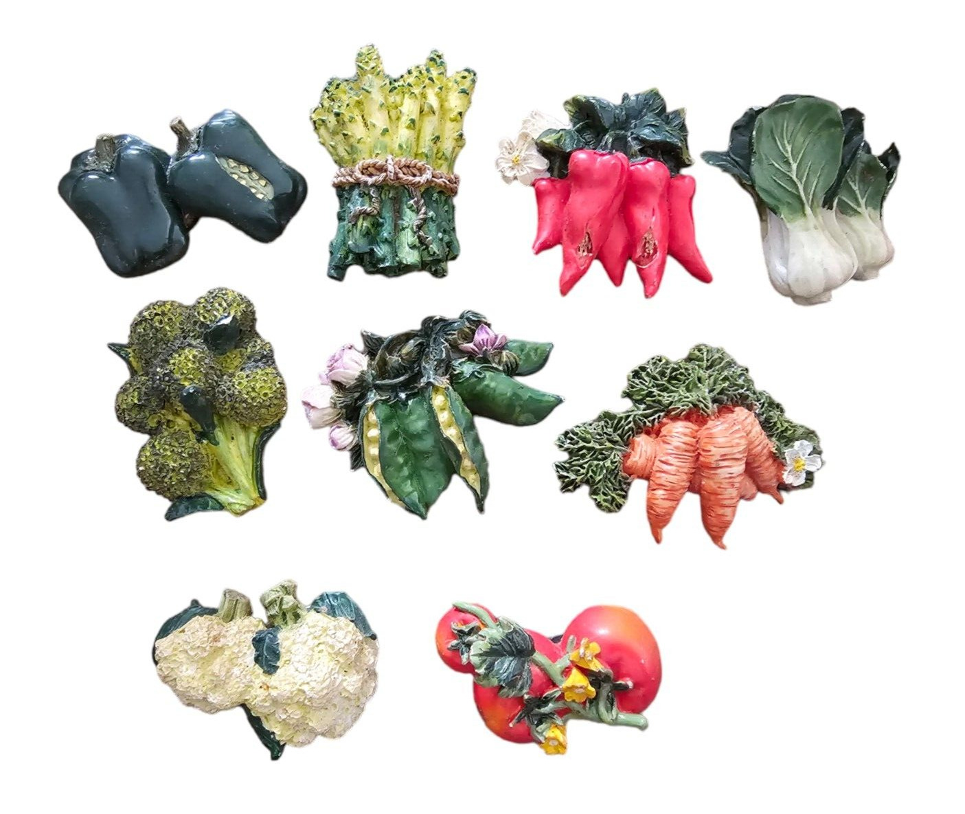 Lot of 9 Vintage Fruit Vegetable Ceramic Refrigerator Magnetics